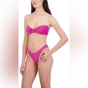 BCBGENERATION Magenta Berry Stardust Metallic Bandeau Bikini Top & B NWT 142.00